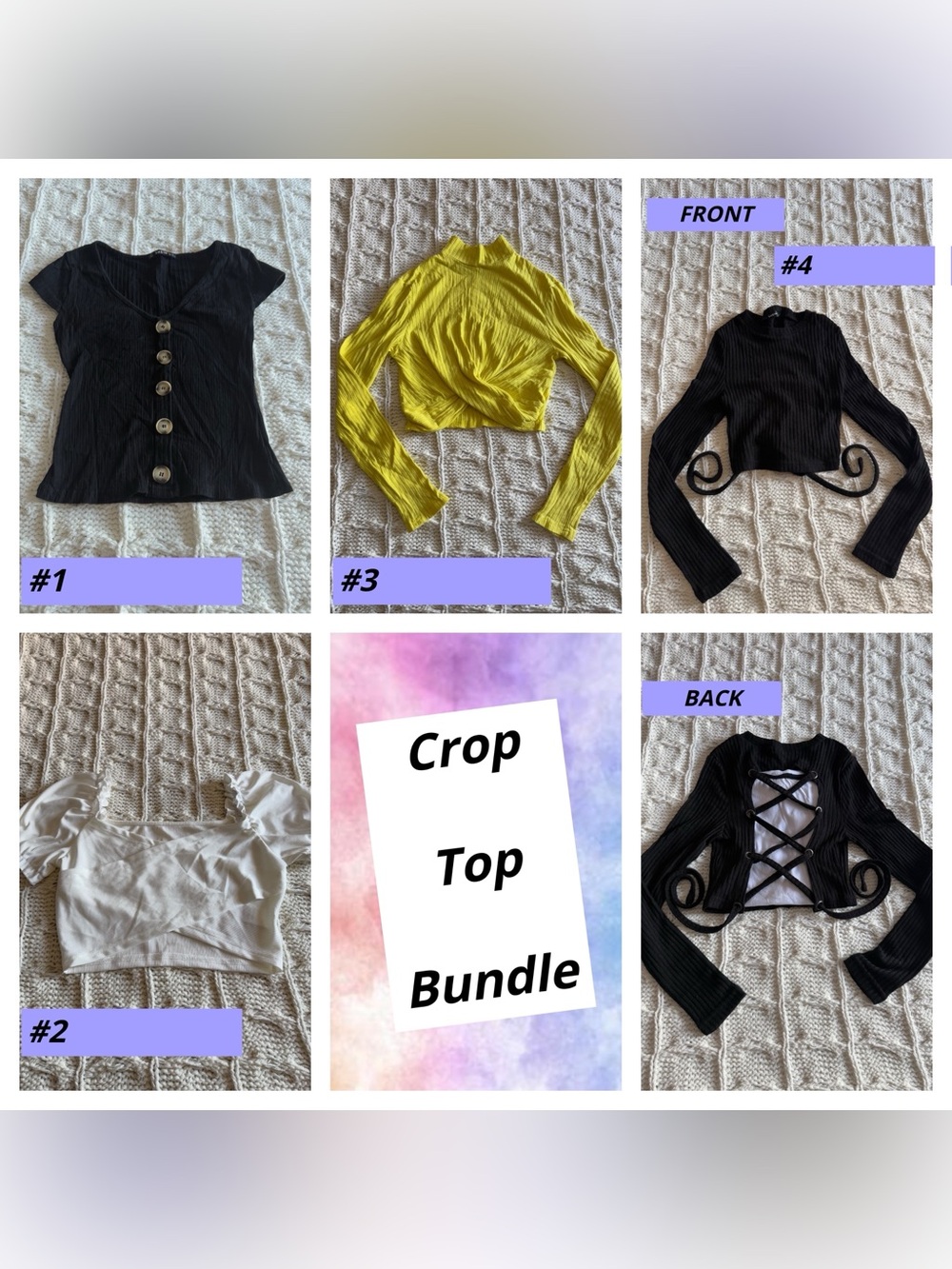 Crop Top Bundle: Black, Yellow, & White Tops